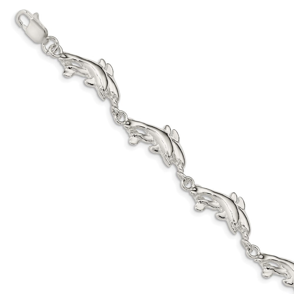 Sterling Silver Polished Dolphins Bracelet