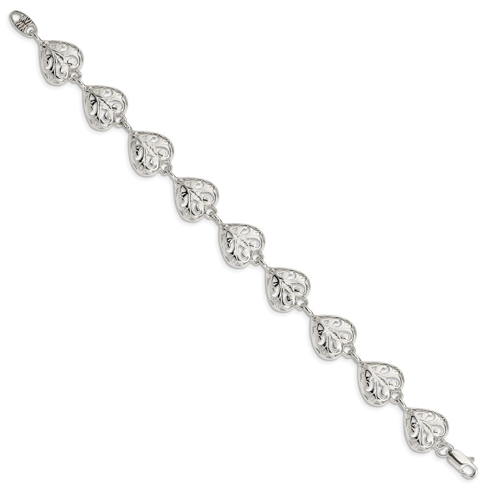 Sterling Silver Fancy Filigree Heart Bracelet