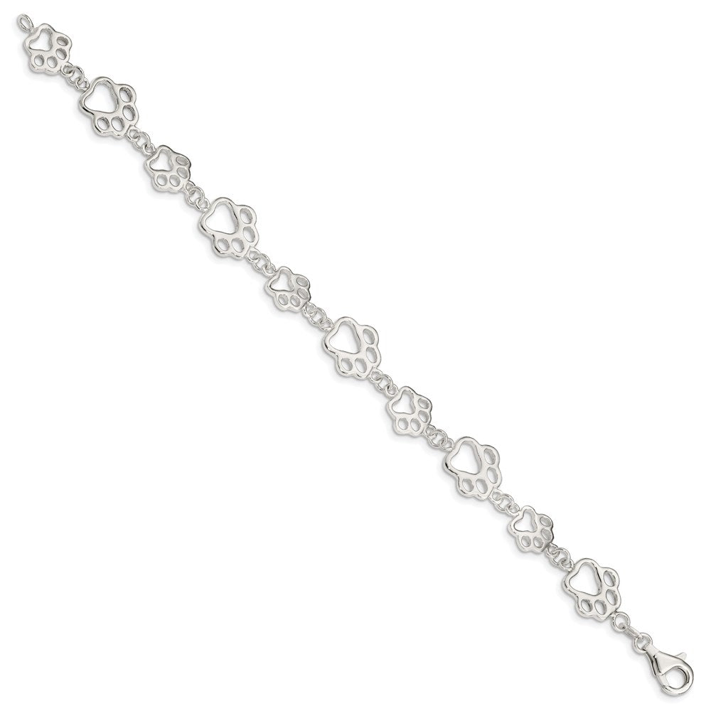 Sterling Silver Polished Paw Prints Bracelet