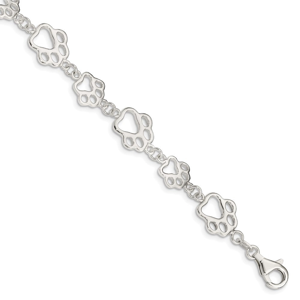 Sterling Silver Polished Paw Prints Bracelet