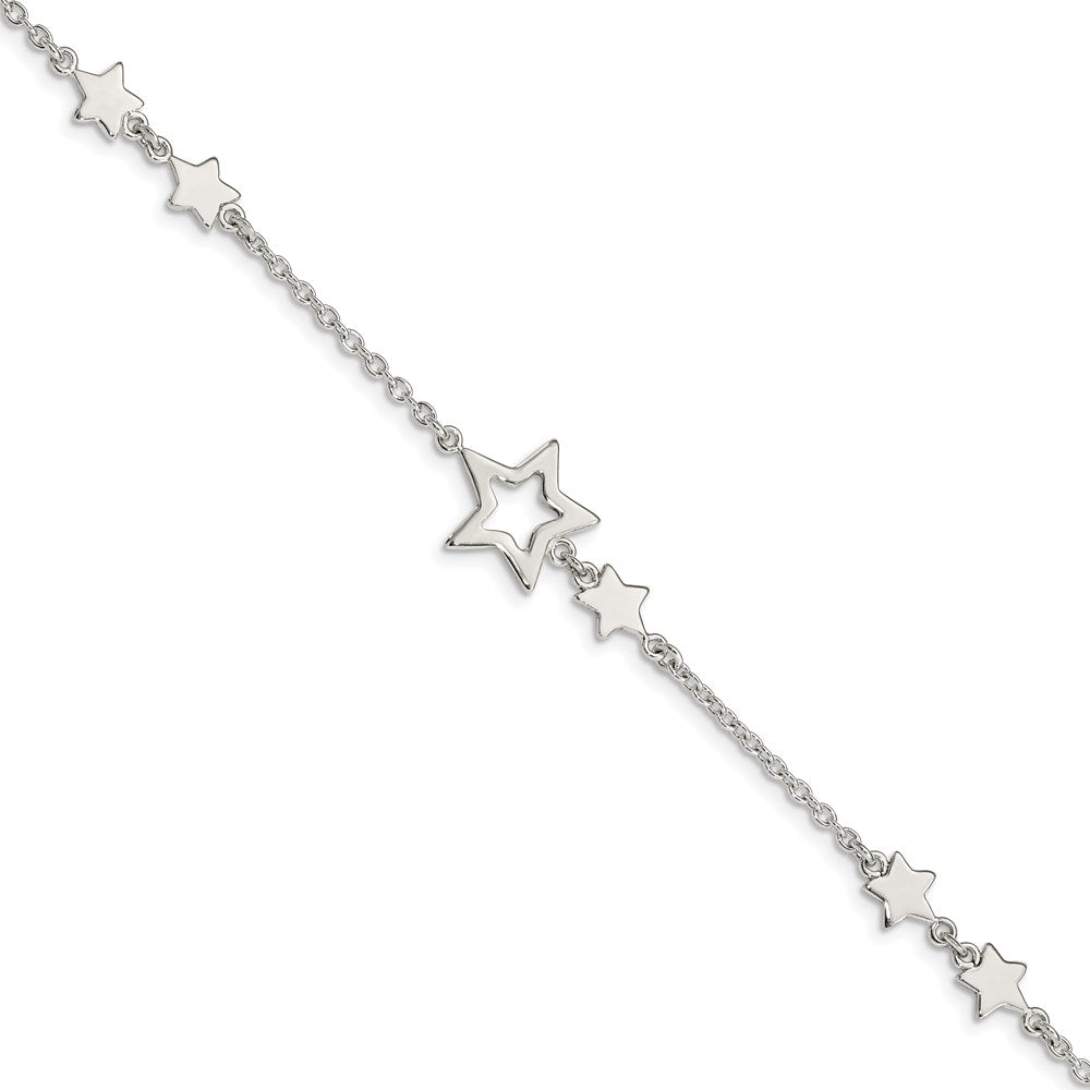 Sterling Silver Polished Stars Bracelet