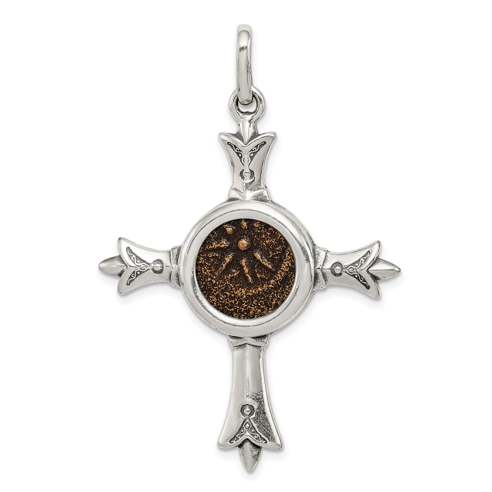 Ancient Coins Sterling Silver and Bronze Antiqued Widow's Mite Coin Cross Pendant with a Certificate of Authenticity