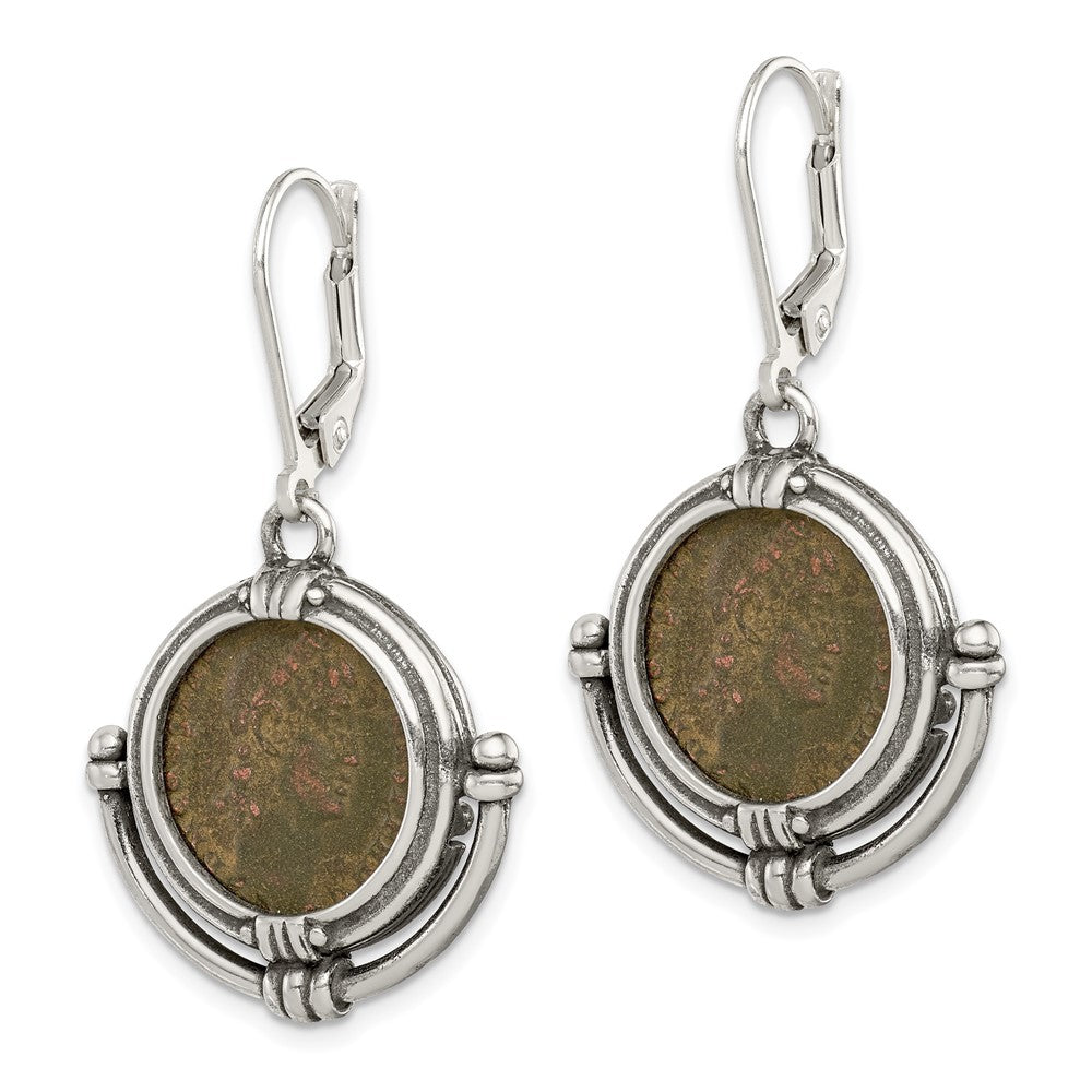 Ancient Coins Sterling Silver and Bronze Antiqued Roman Coin Leverback Dangle Earrings with a Certificate of Authenticity