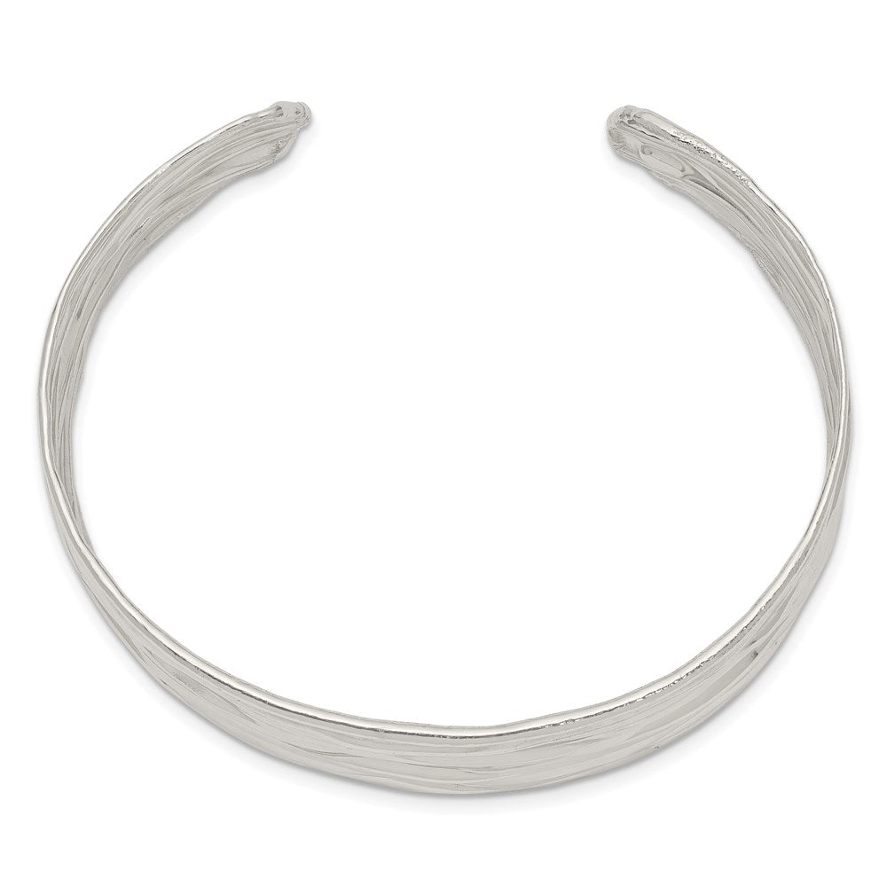 Sterling Silver Rhod-plated Plain and Braided Hammered Bangle
