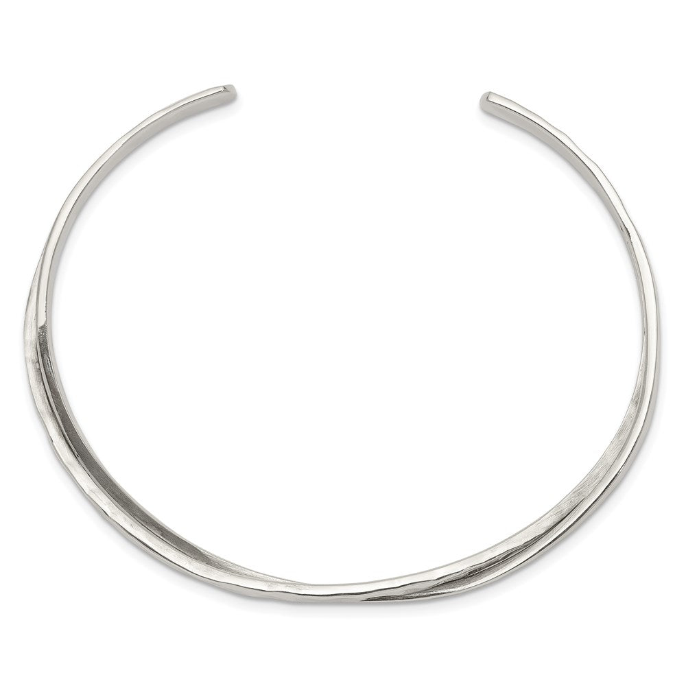 Sterling Silver Rhodium-plated Polished Hammered Bands Cuff Bangle