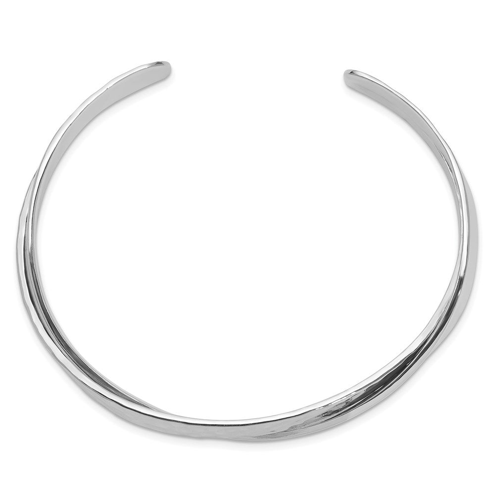 Sterling Silver Rhodium-plated Polished Crinkle Textured Cuff Bangle