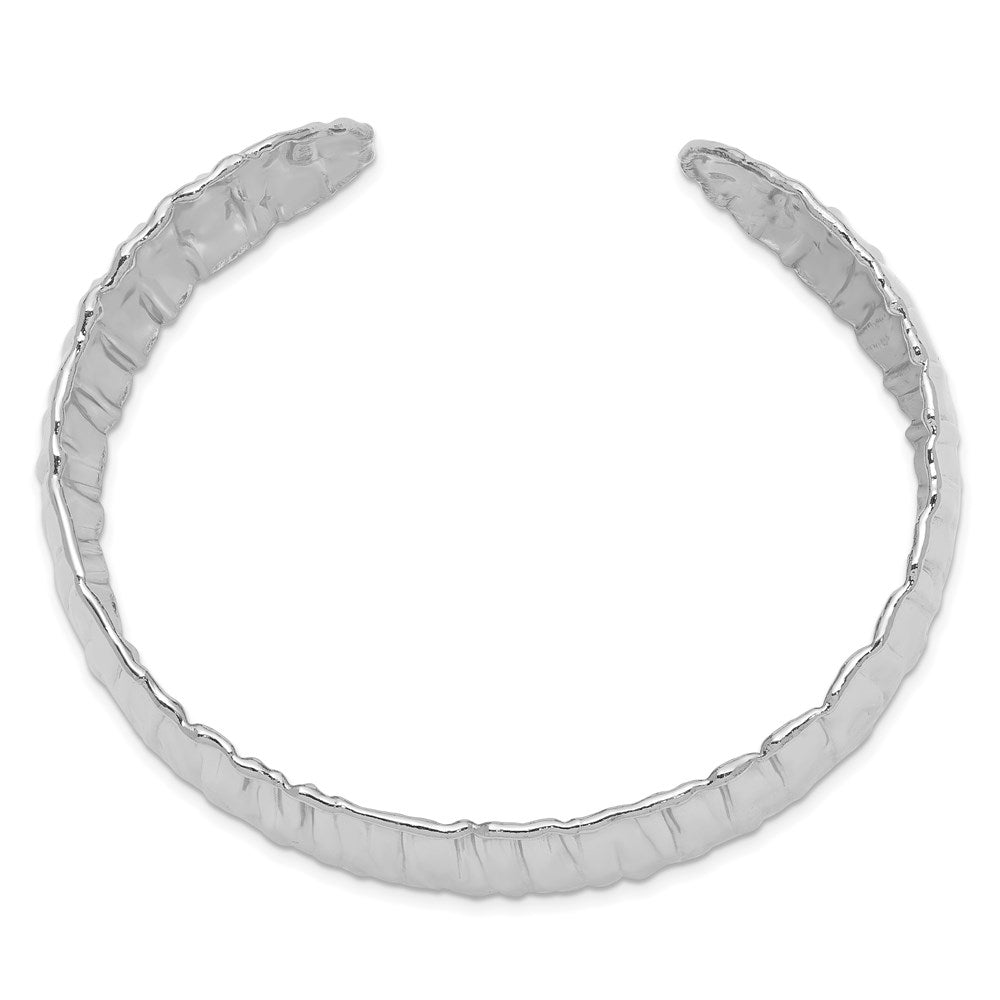 Sterling Silver Rhodium-plated Polish Textured Cuff Bangle