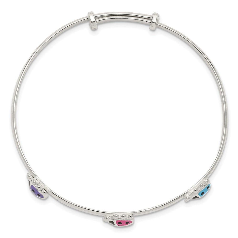 Sterling Silver Multicolor Enameled Ladybugs Adjustable Children's Bangle