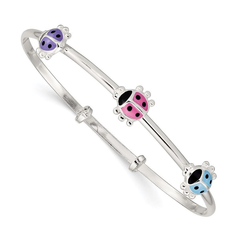 Sterling Silver Multicolor Enameled Ladybugs Adjustable Children's Bangle