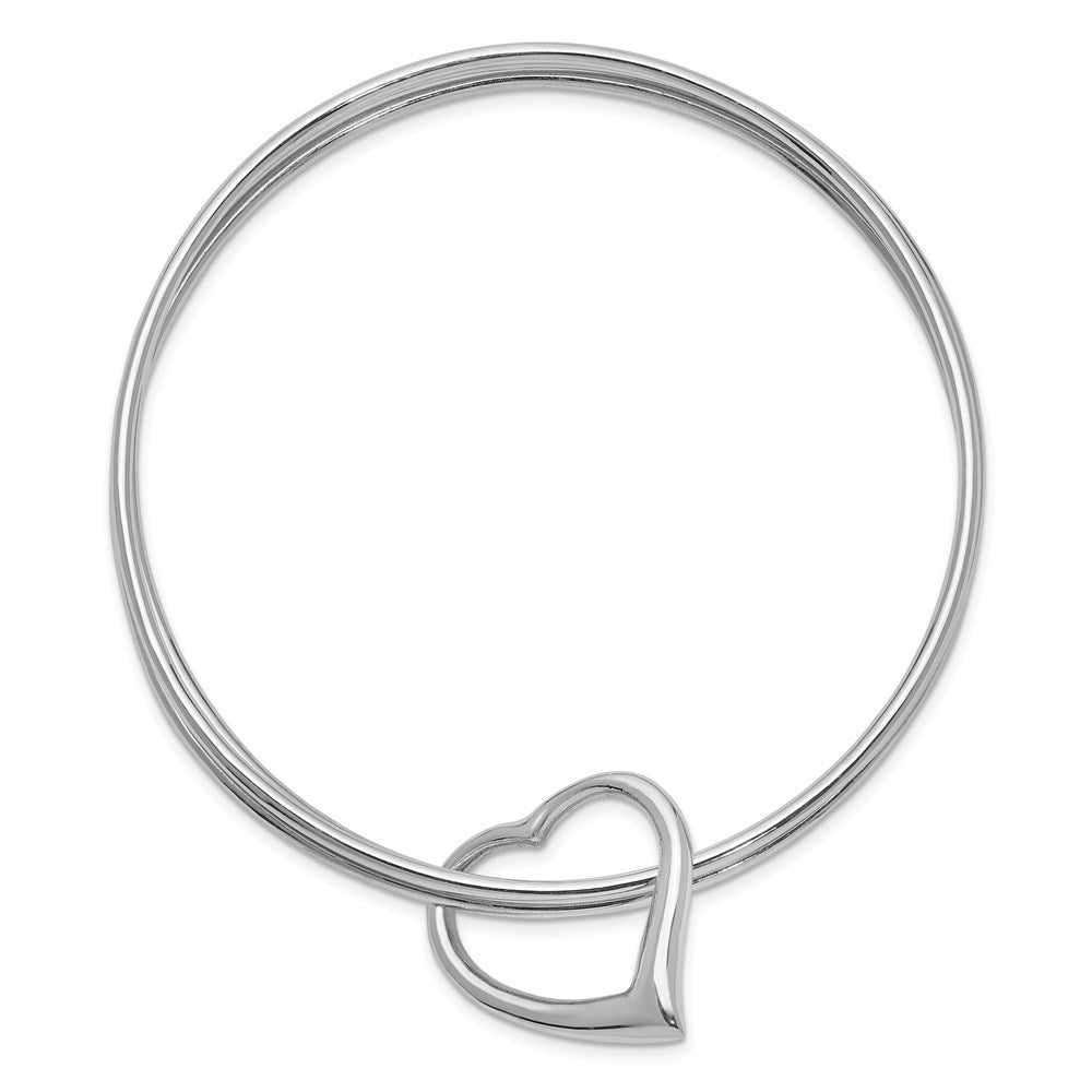 Sterling Silver Rhodium-plated Polished 3-Strand with Heart Slip-on Bangle