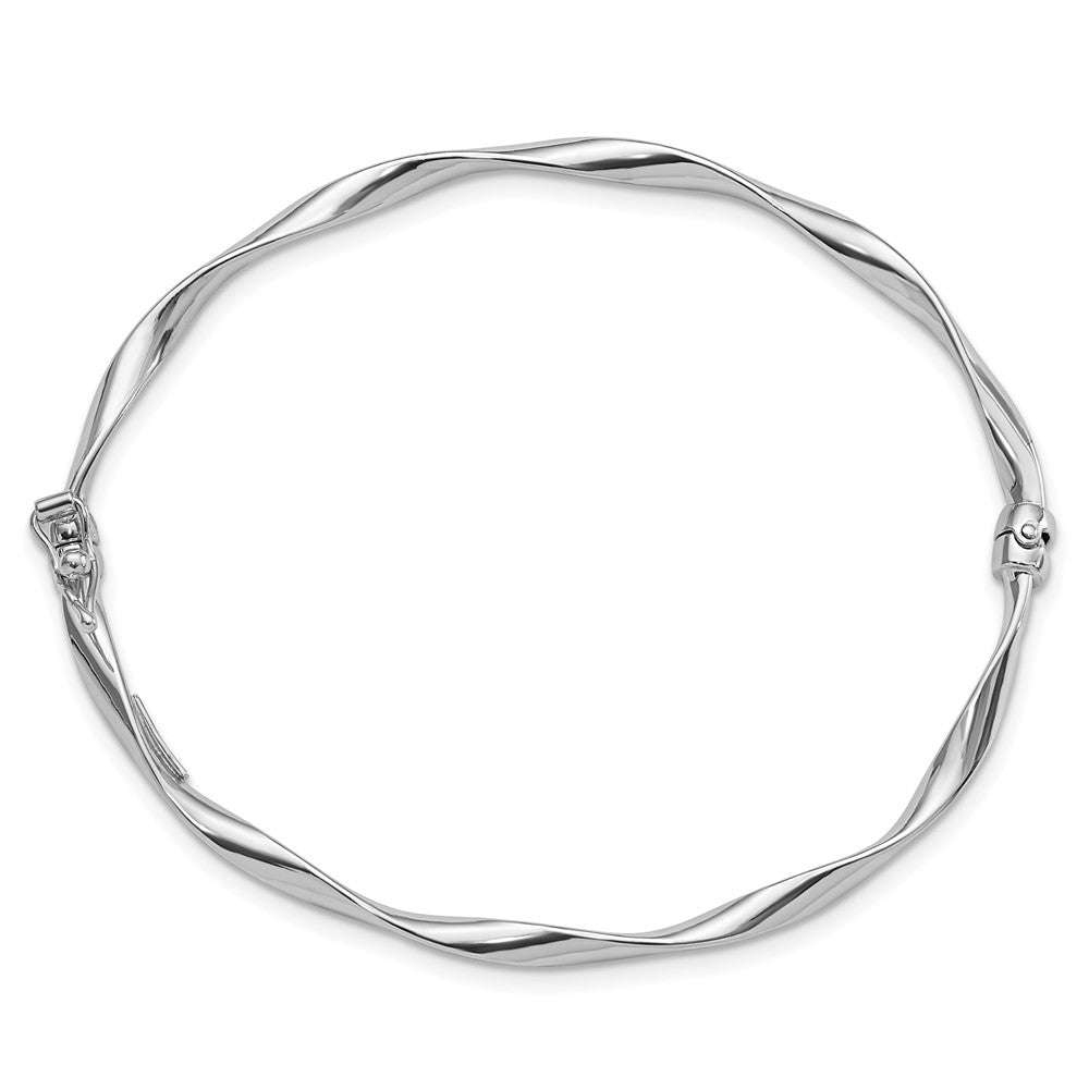 Sterling Silver Rhod-plated Polished Twisted Hinged Bangle