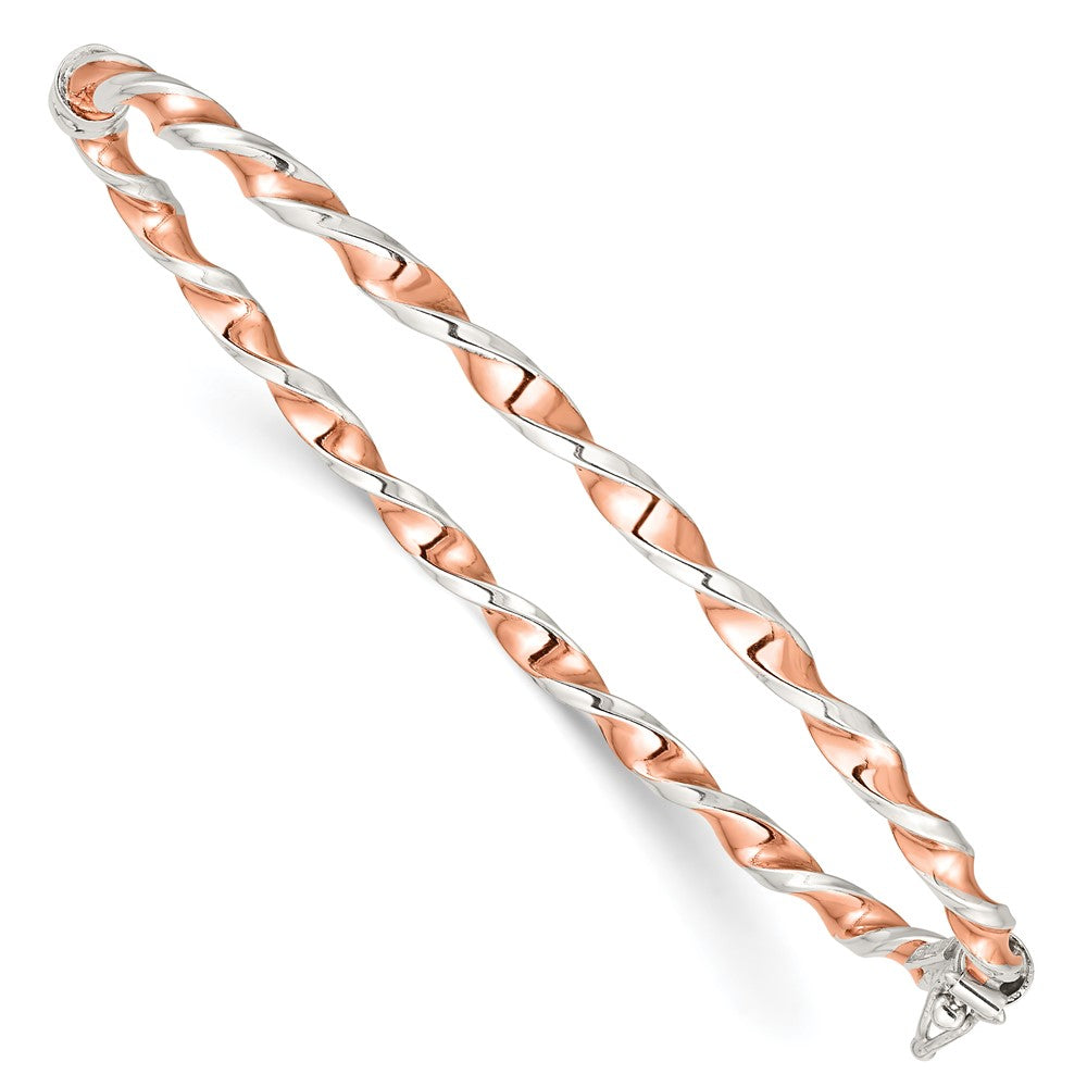 Sterling Silver Rose-tone Polished Twisted Hinged Bangle