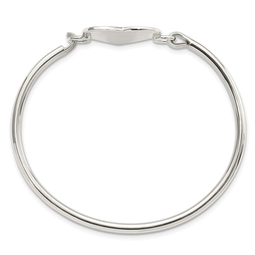 Sterling Silver Polished Engravable Heart Disc Hook Closure Bangle