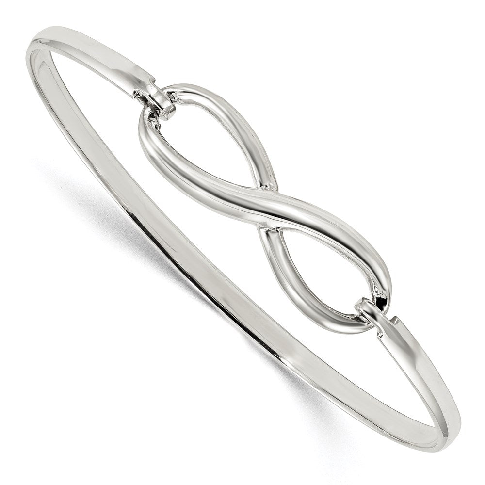 Sterling Silver Polished Infinity Hook Closure Bangle Bracelet