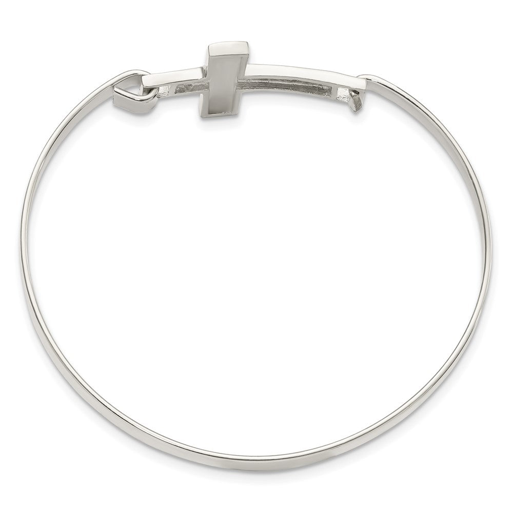Sterling Silver Polished Cross Hook Closure Bangle