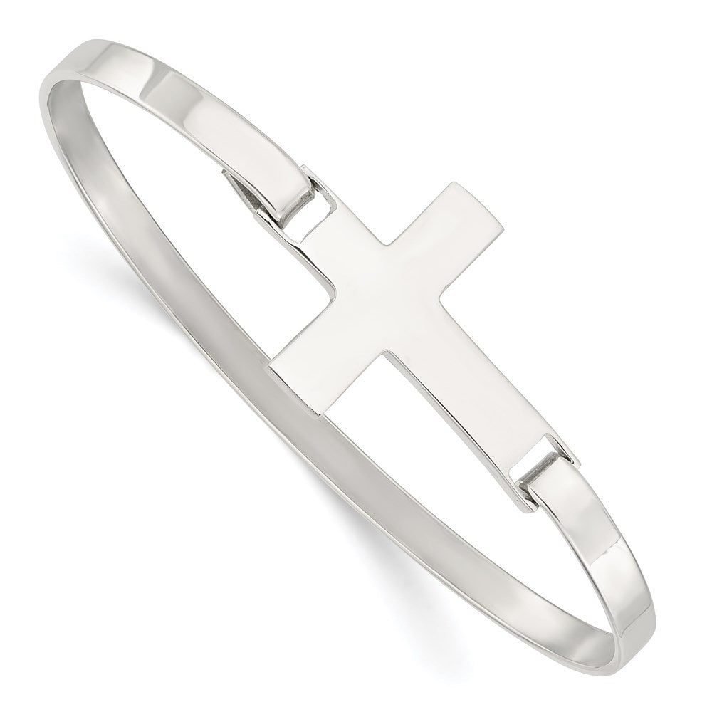 Sterling Silver Polished Cross Hook Closure Bangle