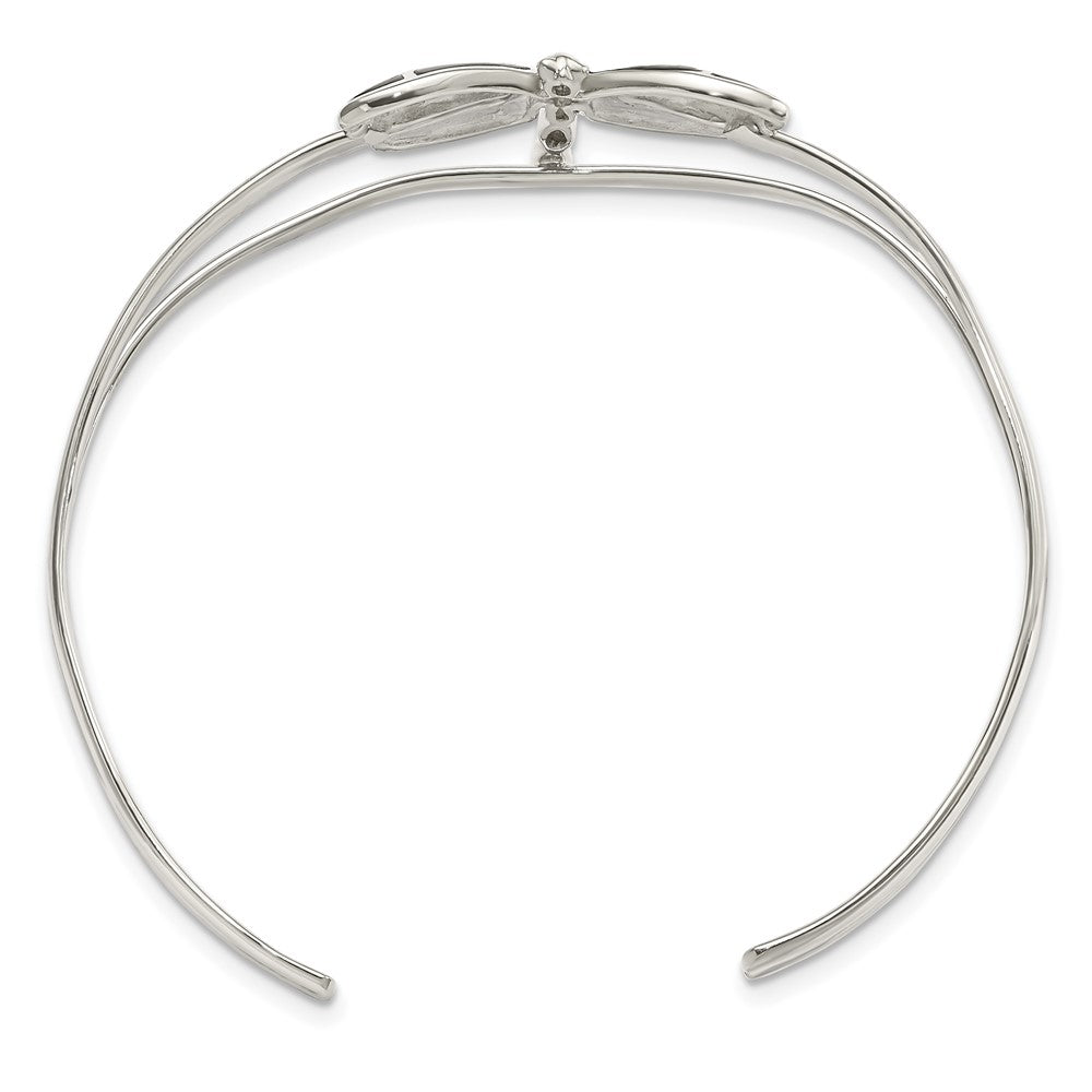 Sterling Silver Polished Abalone Dragonfly Cuff Bangle Bracelet