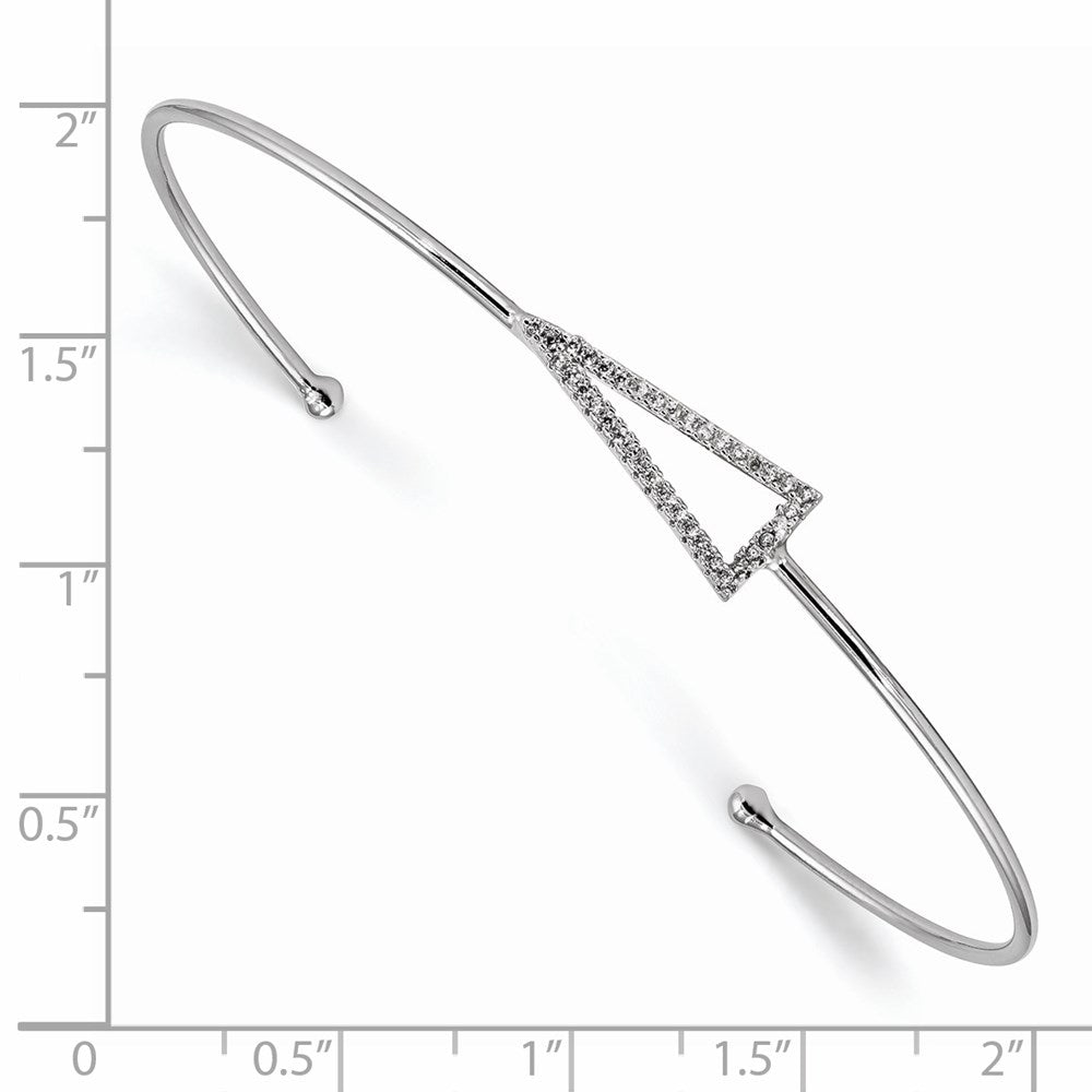 Sterling Silver Rhodium-plated Polished CZ Triangle Cuff Bangle