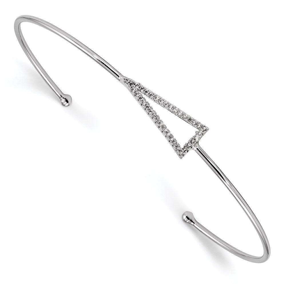 Sterling Silver Rhodium-plated Polished CZ Triangle Cuff Bangle