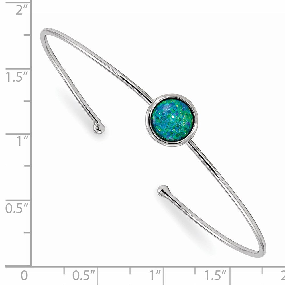 Sterling Silver Rhodium-plated Synthetic Blue Opal Slip-on Cuff Bangle