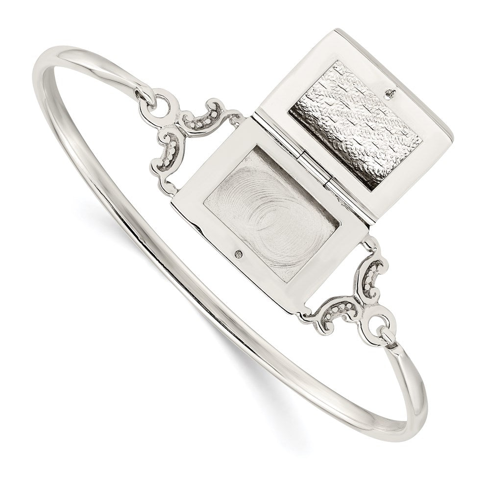 Sterling Silver Polished Rectangular Locket Hook Closure Bangle