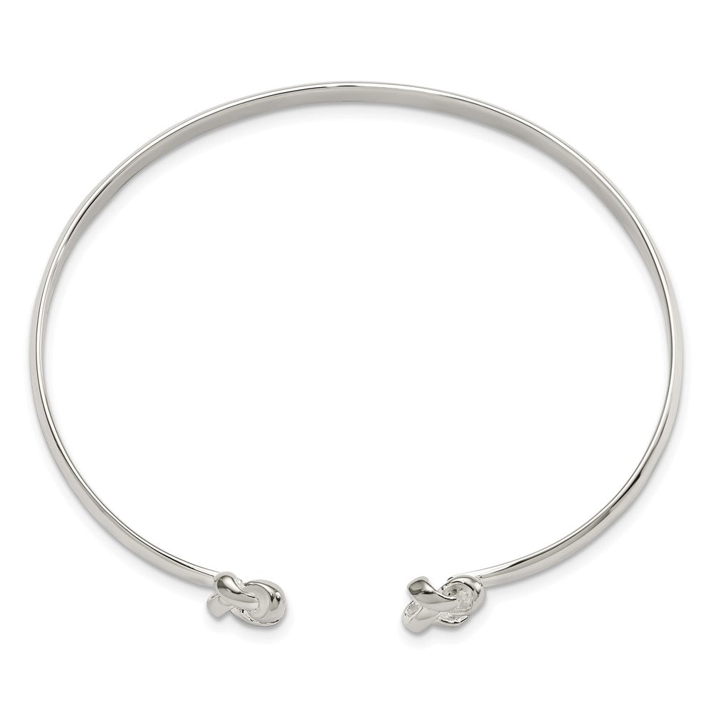 Sterling Silver Polished Love Knot Ends Cuff Bangle Bracelet