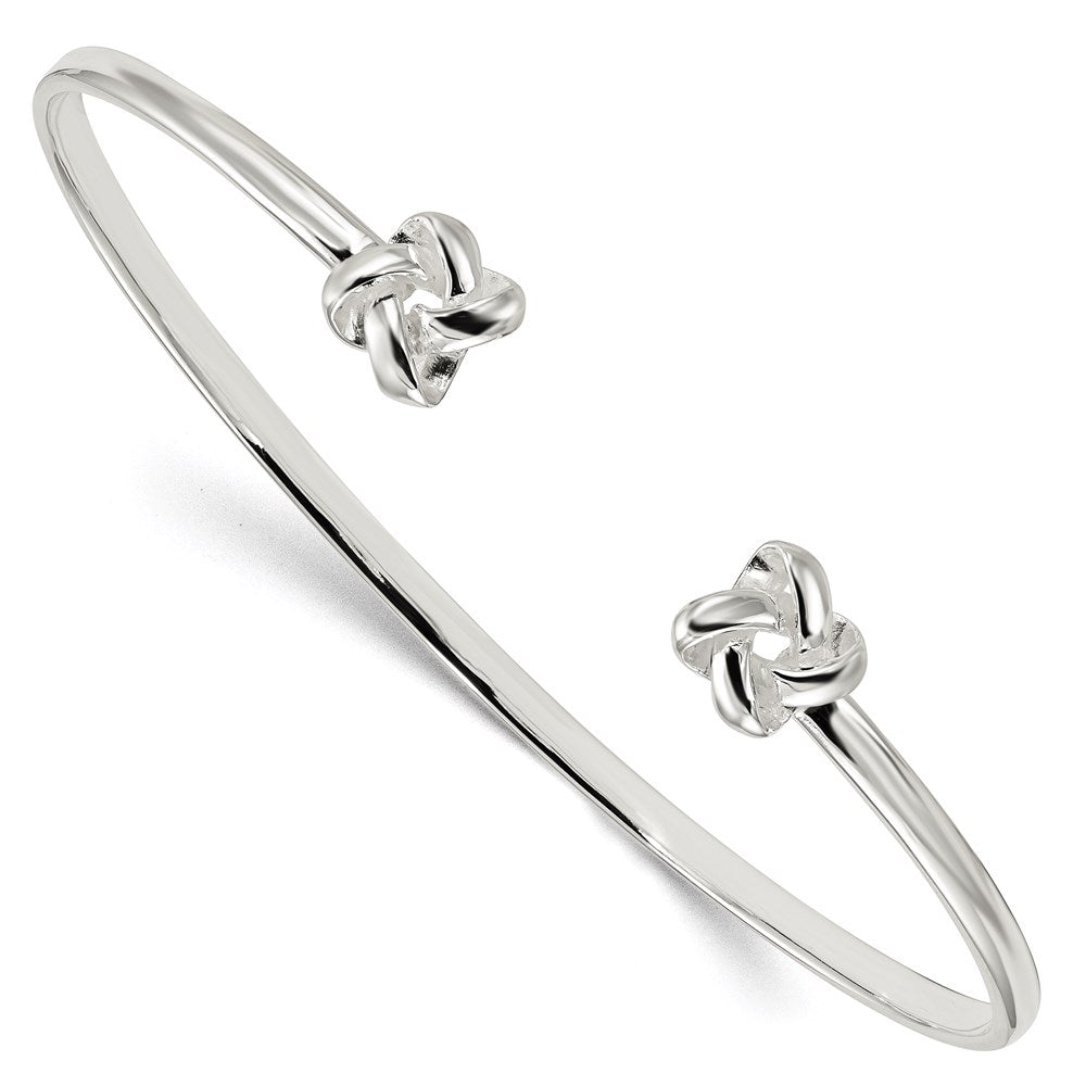Sterling Silver Polished Love Knot Ends Cuff Bangle Bracelet