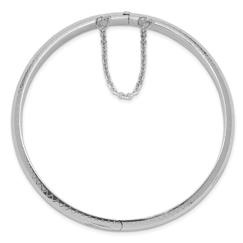 Sterling Silver Rhodium-plated Diamond-cut Fancy Hinged Bangle Bracelet
