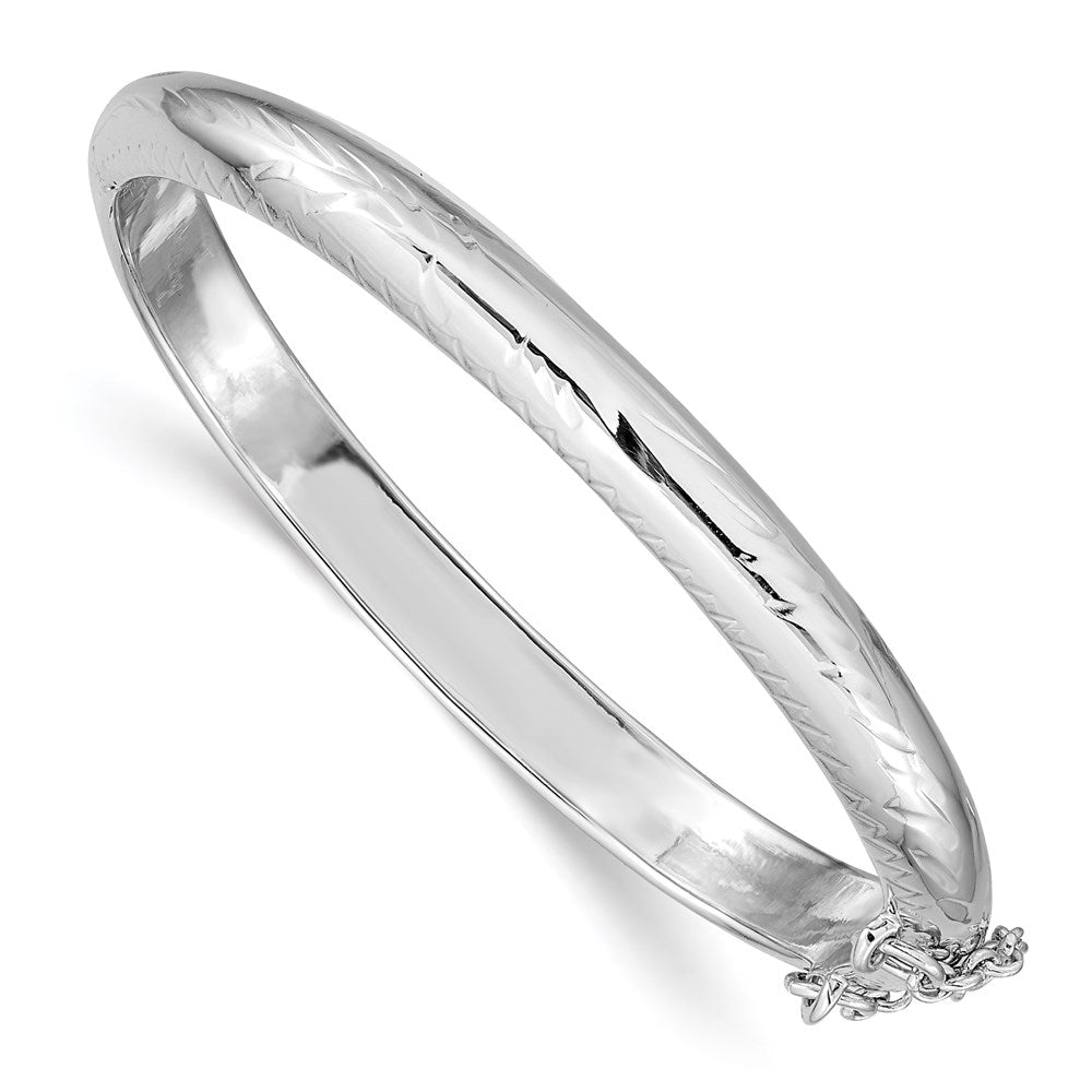 Sterling Silver RH-plated Polished D/C Hinged Baby Bangle Bracelet