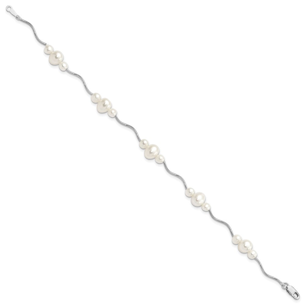 Sterling Silver Rhodium-plated 3- White Near-Round Freshwater Cultured Pearl Bracelet