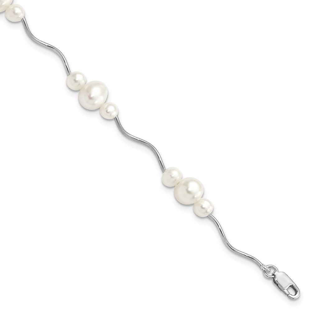 Sterling Silver Rhodium-plated 3- White Near-Round Freshwater Cultured Pearl Bracelet