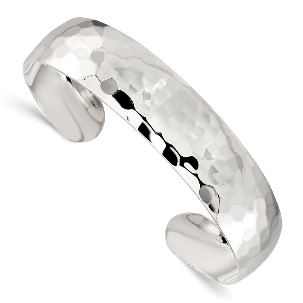 Sterling Silver Polished Domed Hammered Cuff Bangle