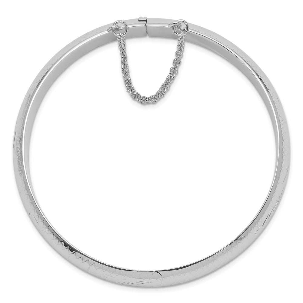 Sterling Silver Rhodium-plated D/C Fancy Hinged Bangle Bracelet