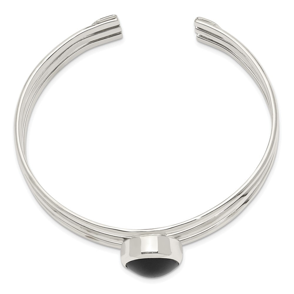 Sterling Silver Synthetic Oval Onyx Three Strand Cuff Bangle Bracelet