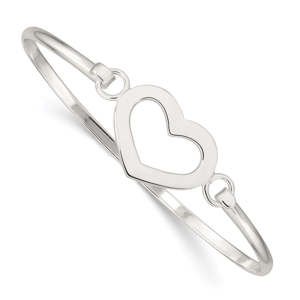 Sterling Silver Polished Heart Hook Closure Bangle Bracelet