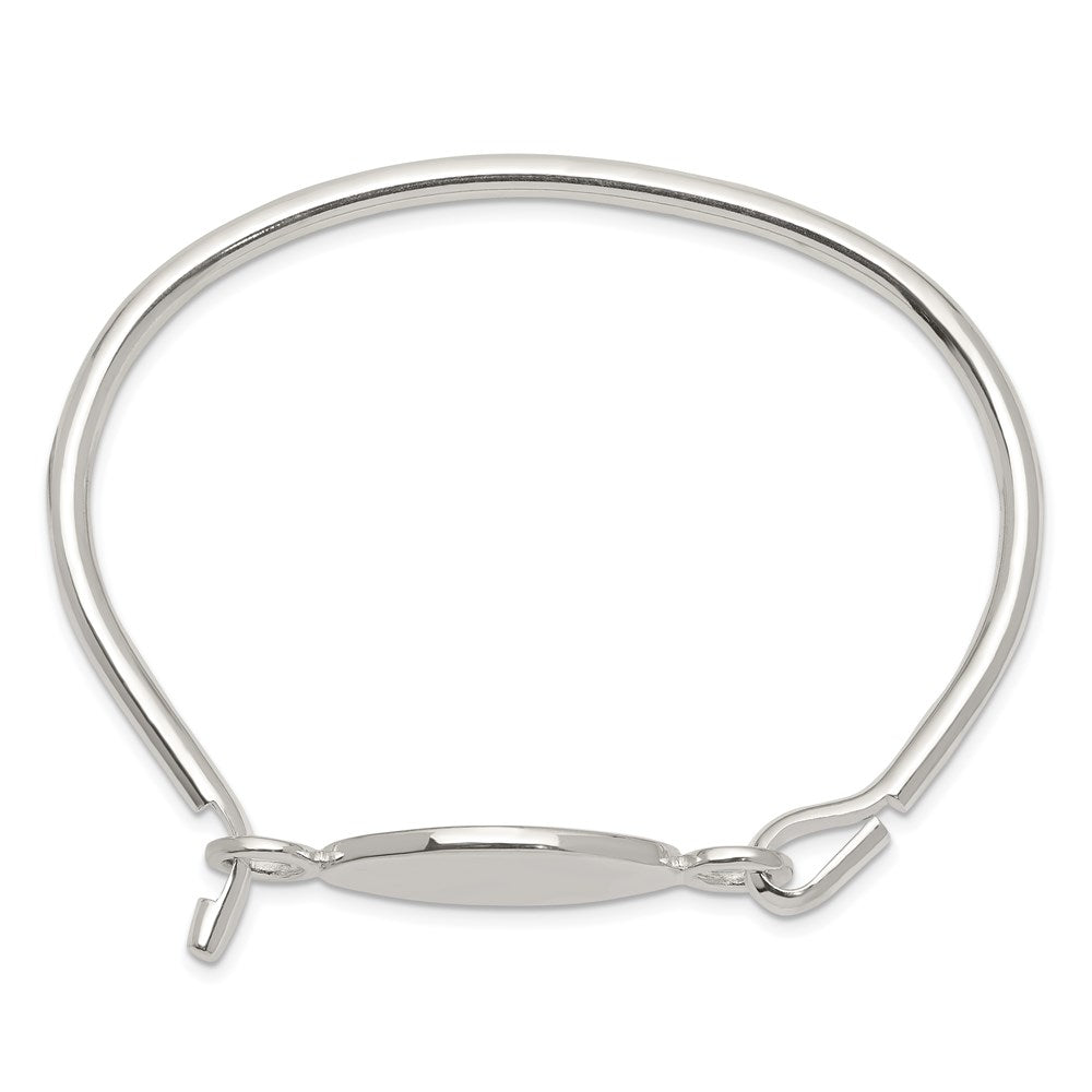 Sterling Silver Polished Engravable 25x Oval ID Plate Hook Closure Bangle Bracelet