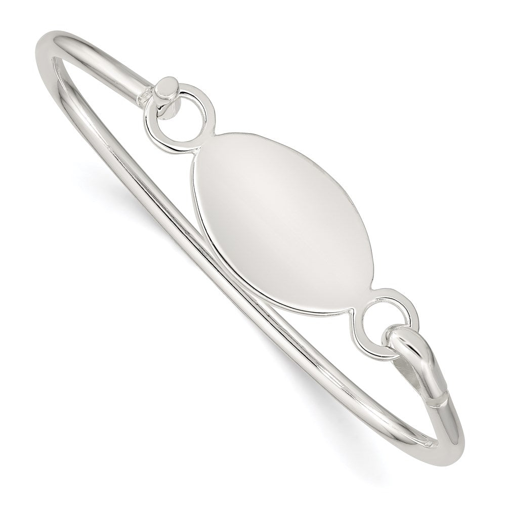 Sterling Silver Polished Engravable 25x Oval ID Plate Hook Closure Bangle Bracelet