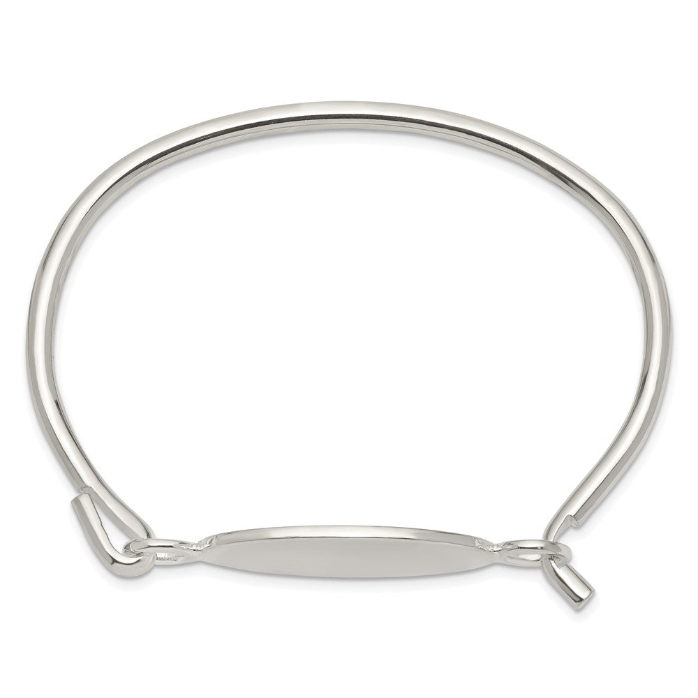Sterling Silver Polished Engravable 33x Oval ID Plate Hook Closure Bangle Bracelet