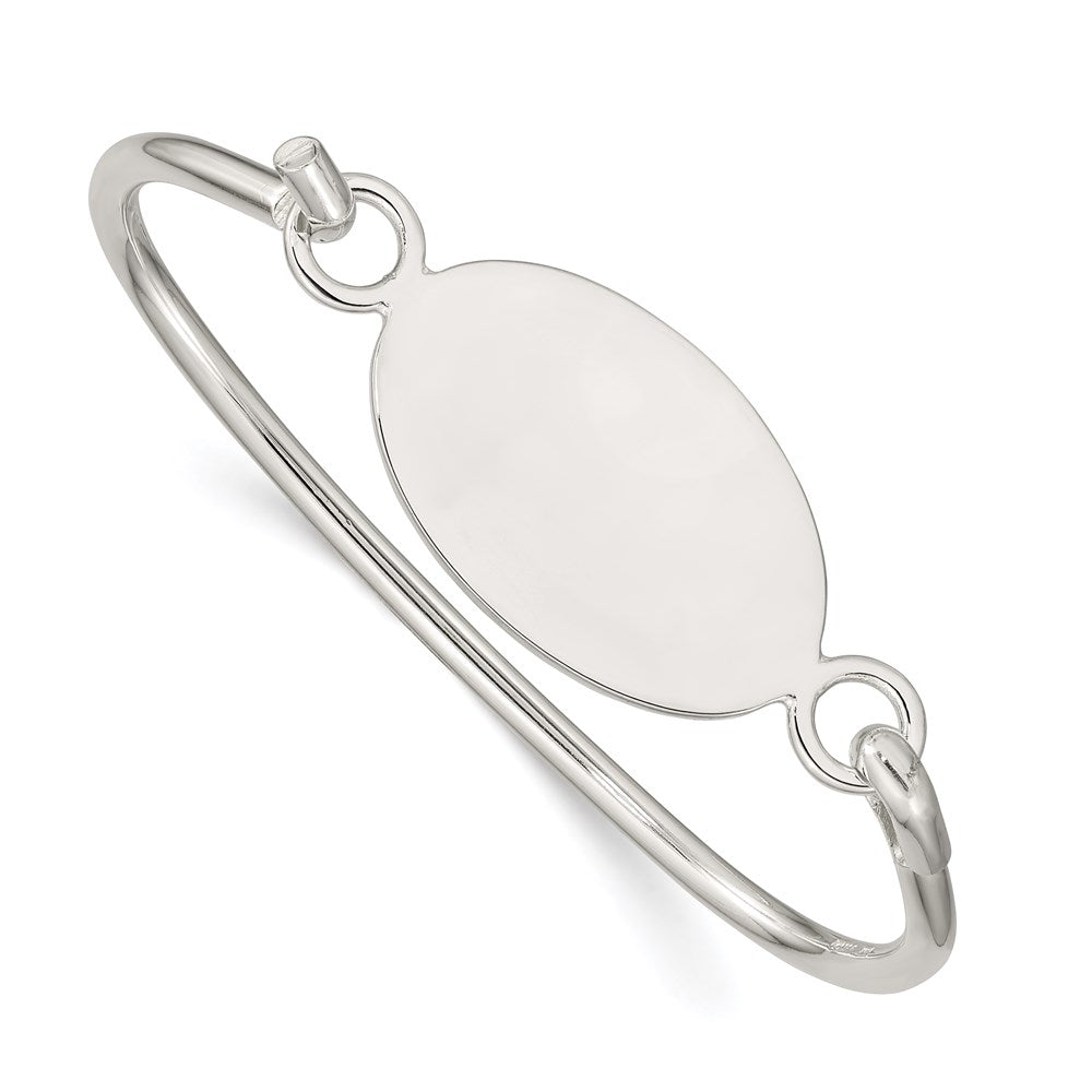 Sterling Silver Polished Engravable 33x Oval ID Plate Hook Closure Bangle Bracelet