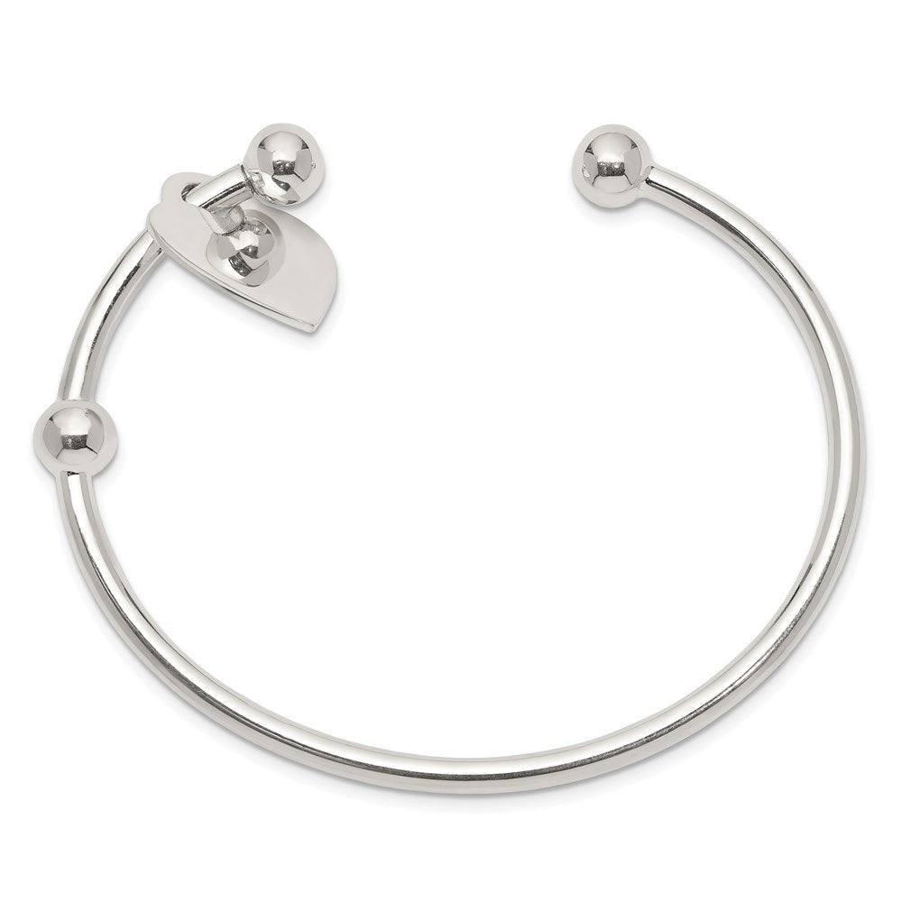 Sterling Silver Polished Heart Charm Cuff Bangle Bracelet