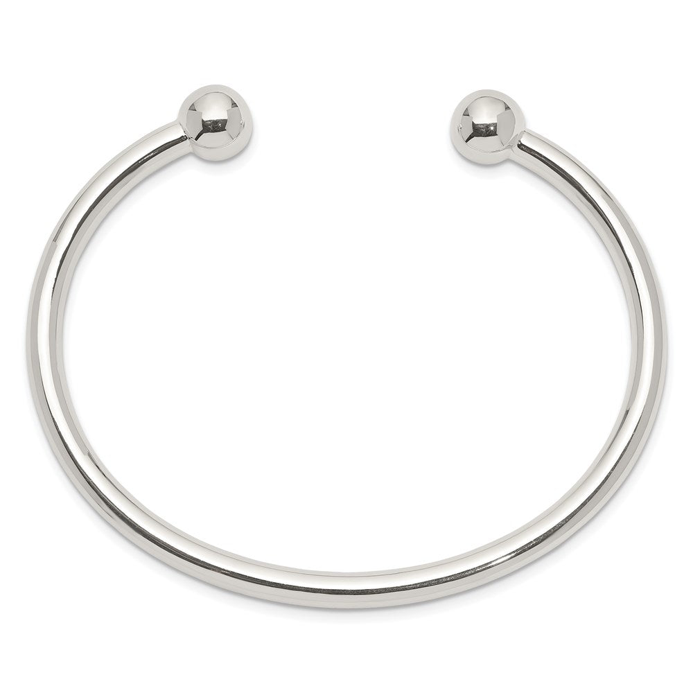 Sterling Silver Polished Round Ends Cuff Bangle Bracelet