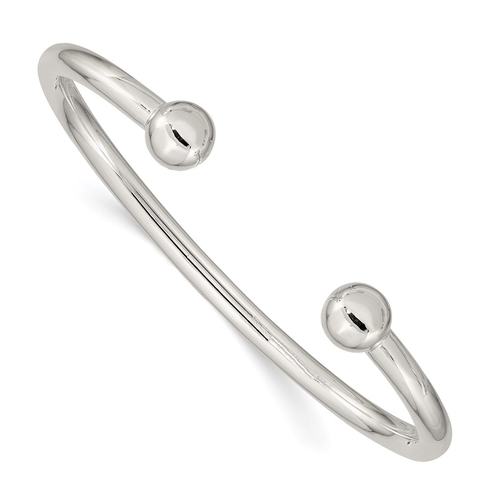 Sterling Silver Polished Round Ends Cuff Bangle Bracelet