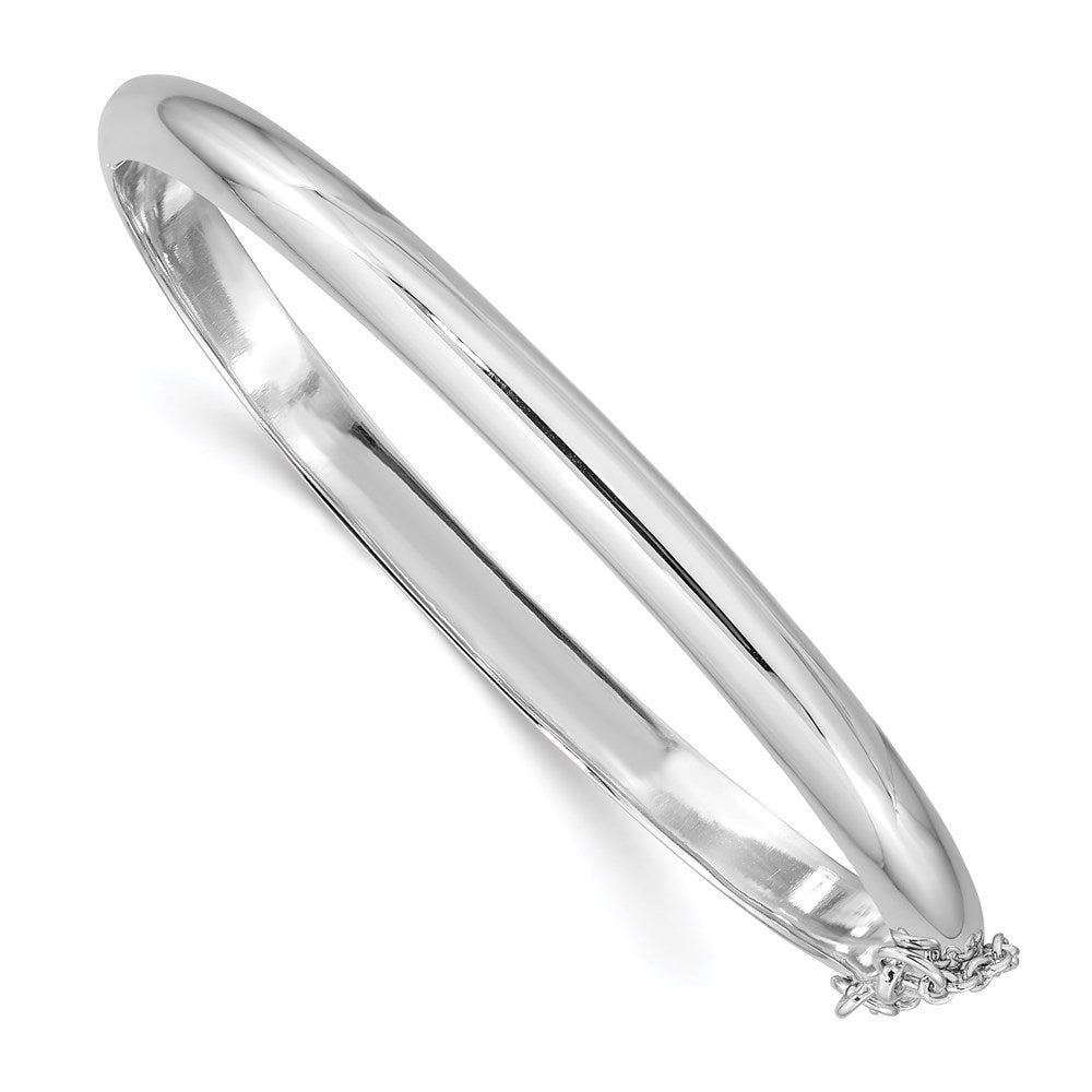 Sterling Silver Rhodium-plated w/Chain Hinged Bangle