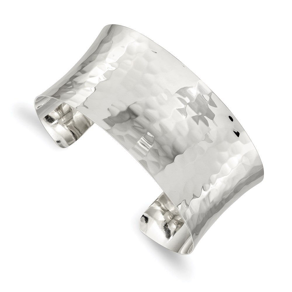 Sterling Silver Polished Hammered Concave Cuff Bangle