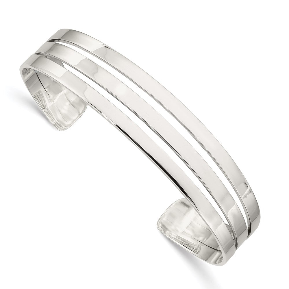 Sterling Silver Polished 3-Row Flat Cuff Bangle