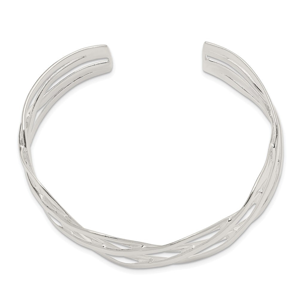 Sterling Silver Polished Woven Design Cuff Bangle