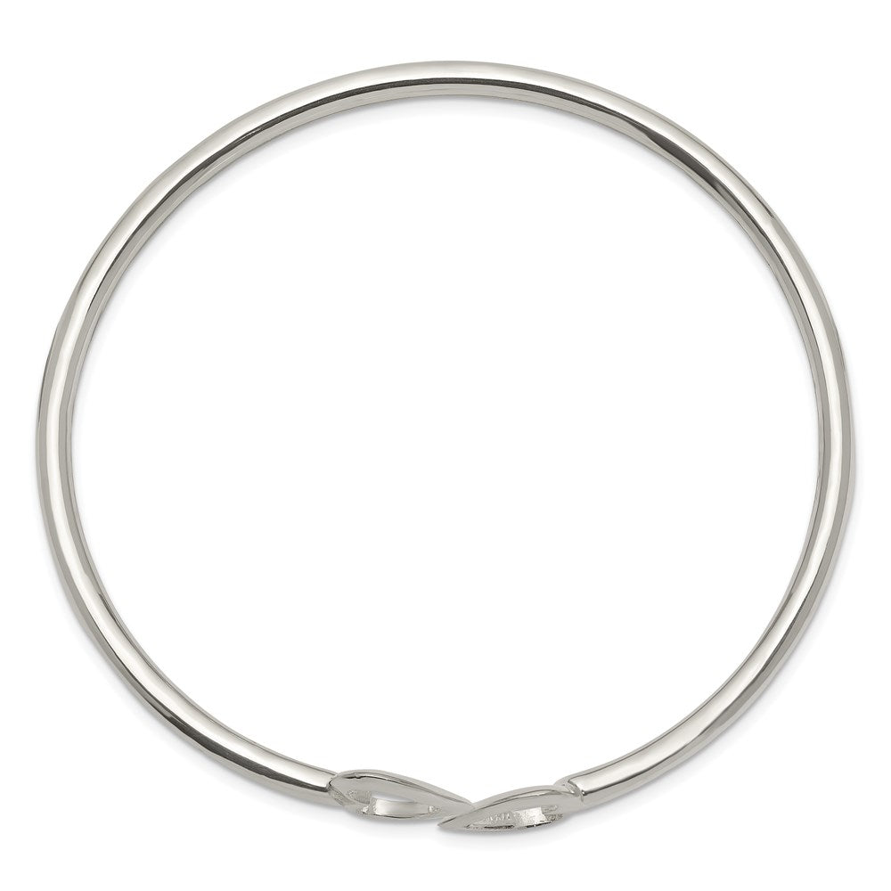 Sterling Silver Polished Two Hearts Flexible Bangle