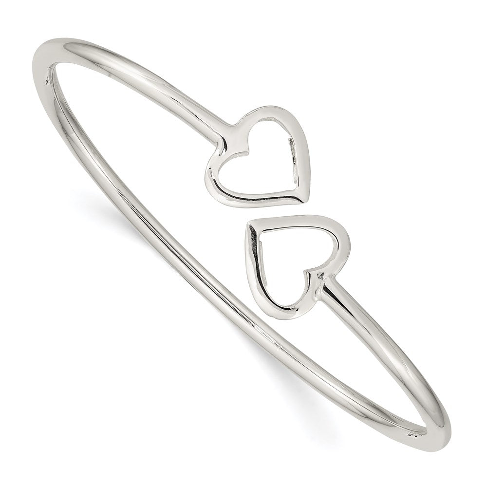 Sterling Silver Polished Two Hearts Flexible Bangle