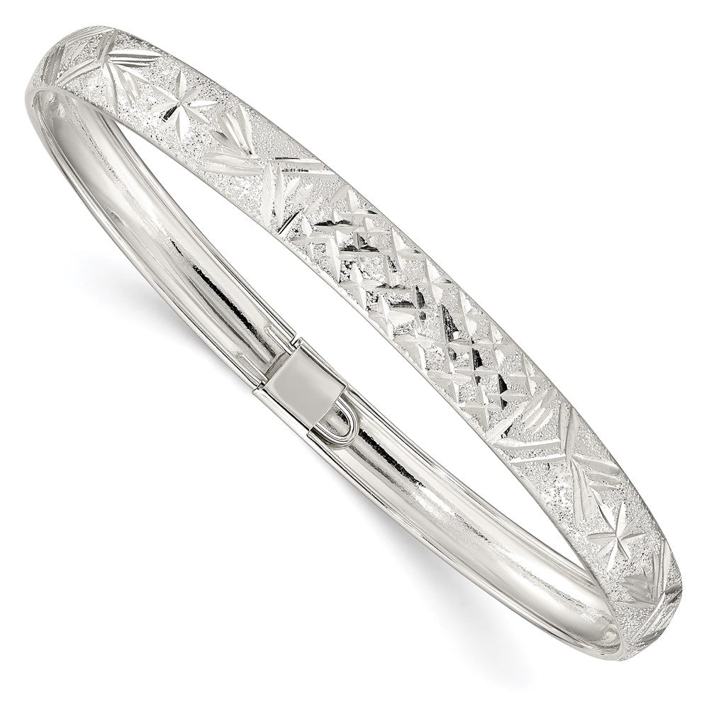Sterling Silver Laser and Diamond-cut Flexible Bangle