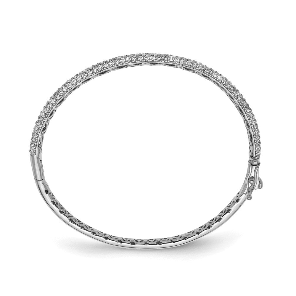 Sterling Shimmer Sterling Silver Rhodium-plated 175 Stone PavÂ CZ Hinged Bangle Bracelet